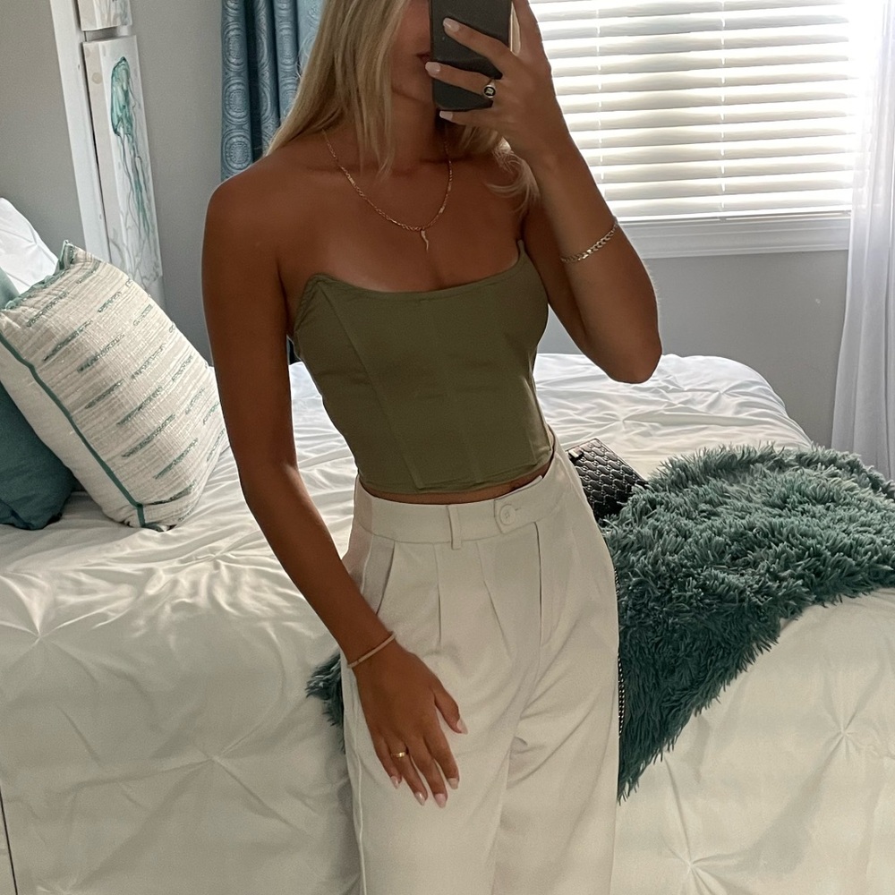 Olive Green Strapless Top